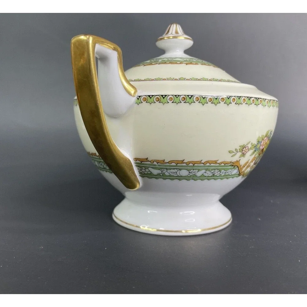 Vintage Style House Fine China‎ Kimberly Creamer & Sugar Bowl Green & Gold